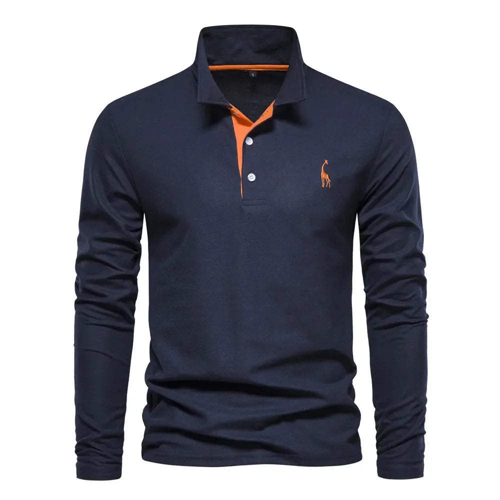Emeja | Heren Poloshirt met Lange Mouwen en Geborduurde Giraffe