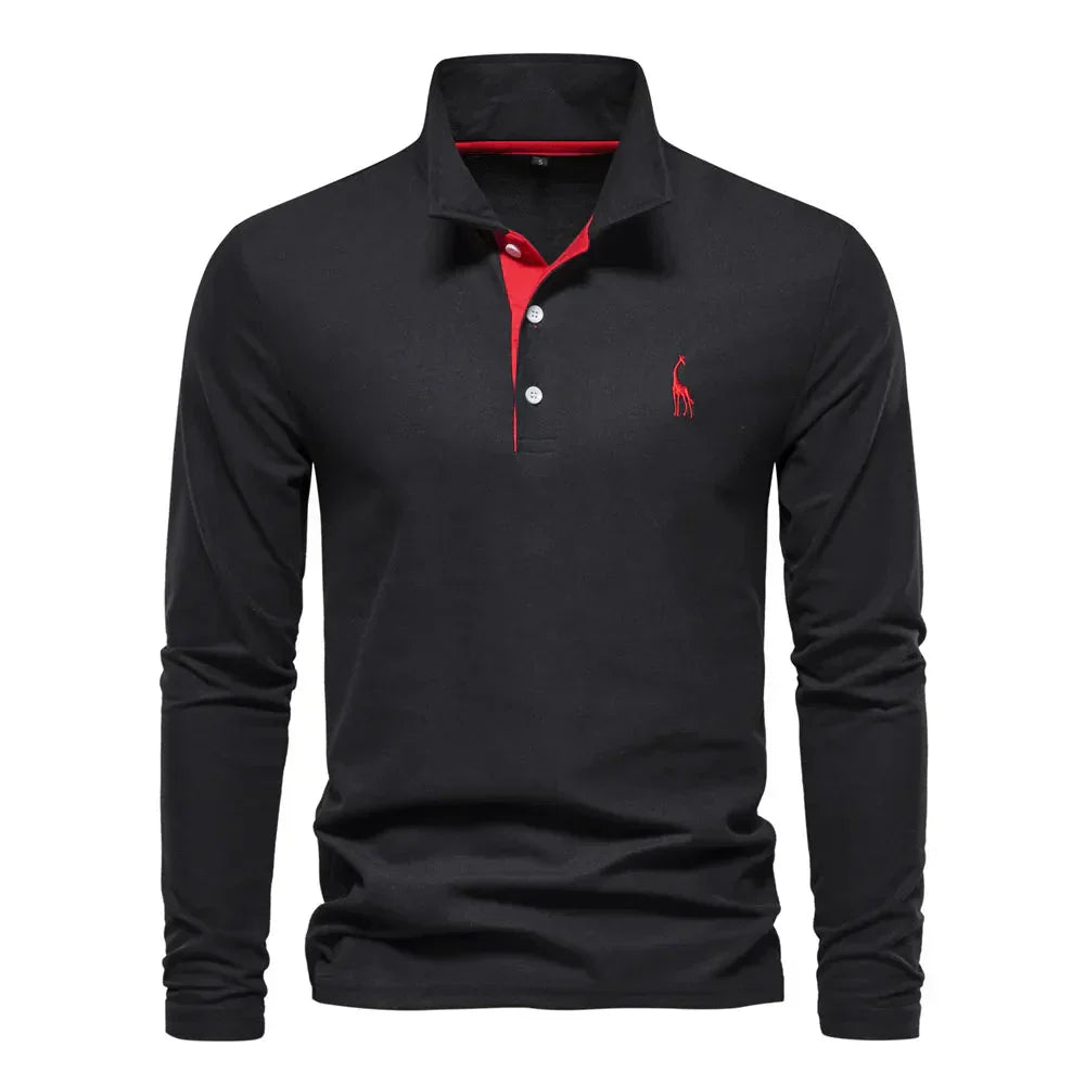 Emeja | Heren Poloshirt met Lange Mouwen en Geborduurde Giraffe