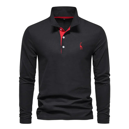Emeja | Heren Poloshirt met Lange Mouwen en Geborduurde Giraffe