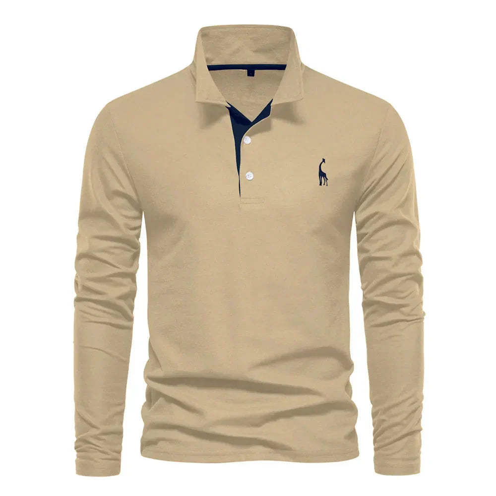 Emeja | Heren Poloshirt met Lange Mouwen en Geborduurde Giraffe