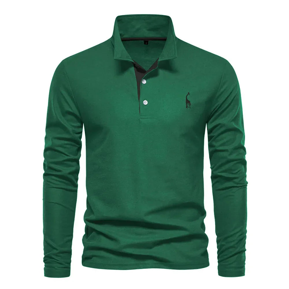 Emeja | Heren Poloshirt met Lange Mouwen en Geborduurde Giraffe