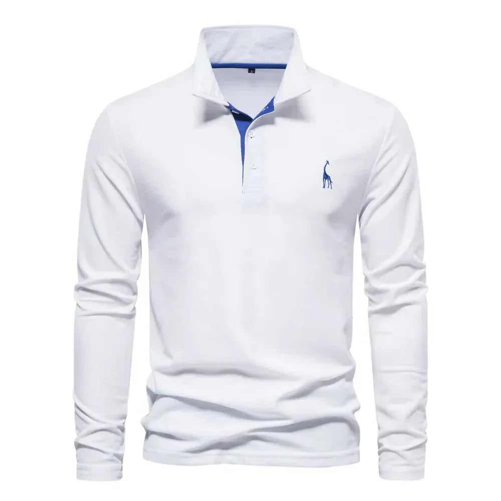 Emeja | Heren Poloshirt met Lange Mouwen en Geborduurde Giraffe