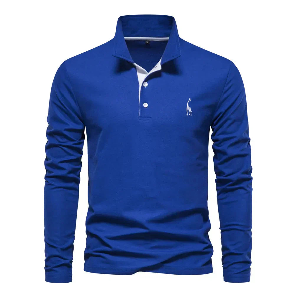 Emeja | Heren Poloshirt met Lange Mouwen en Geborduurde Giraffe