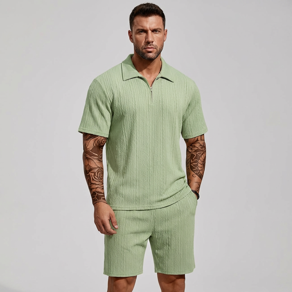 Emeja | Heren Textured Polo & Shorts Set
