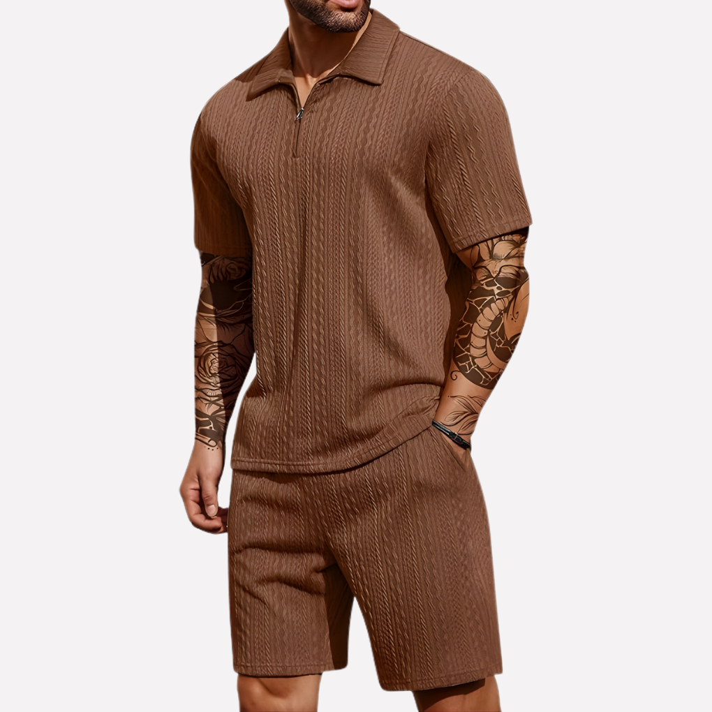 Emeja | Heren Textured Polo & Shorts Set