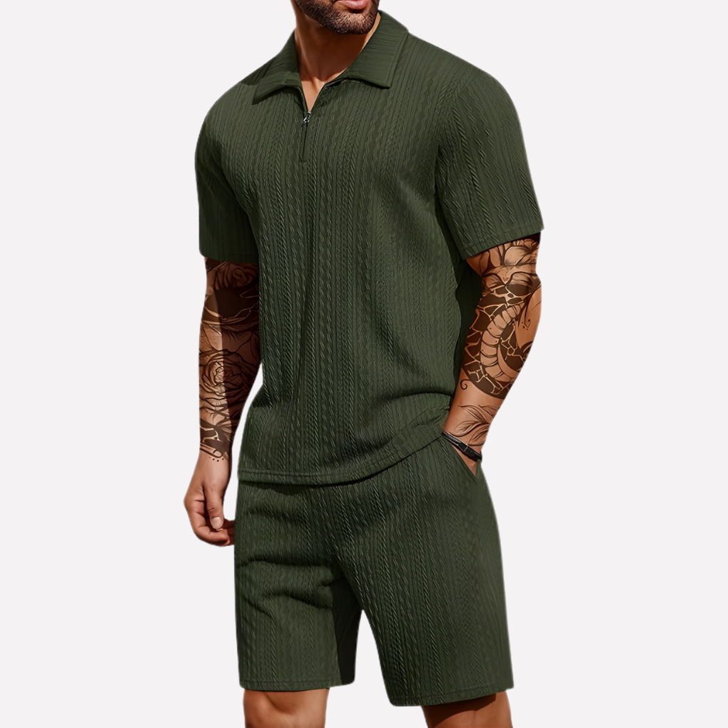 Emeja | Heren Textured Polo & Shorts Set