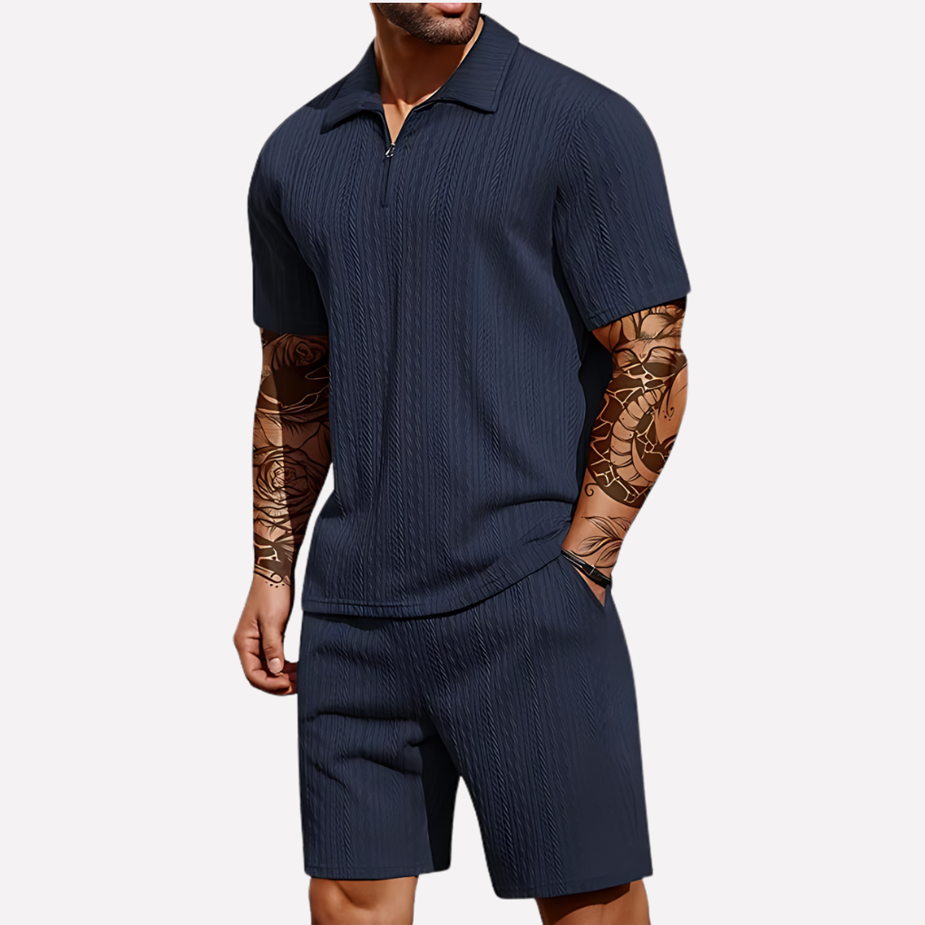 Emeja | Heren Textured Polo & Shorts Set