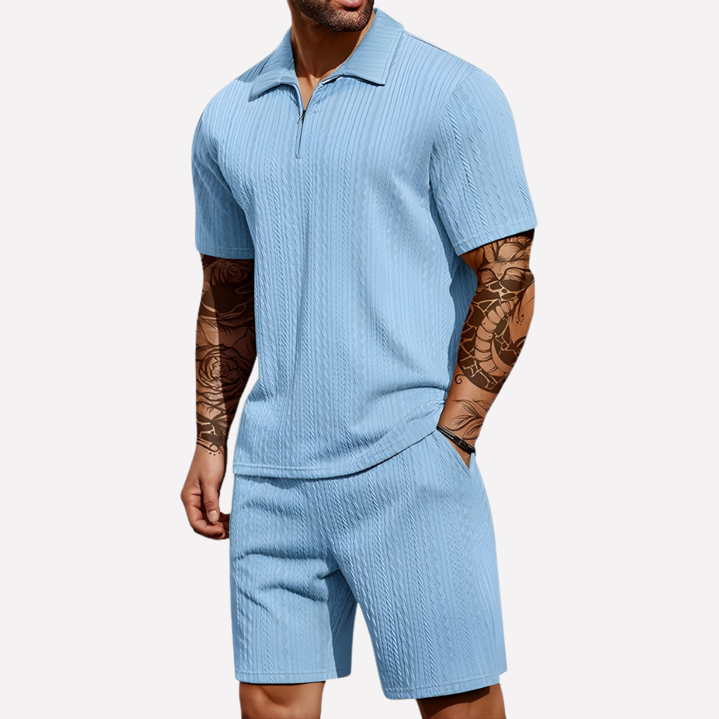 Emeja | Heren Textured Polo & Shorts Set