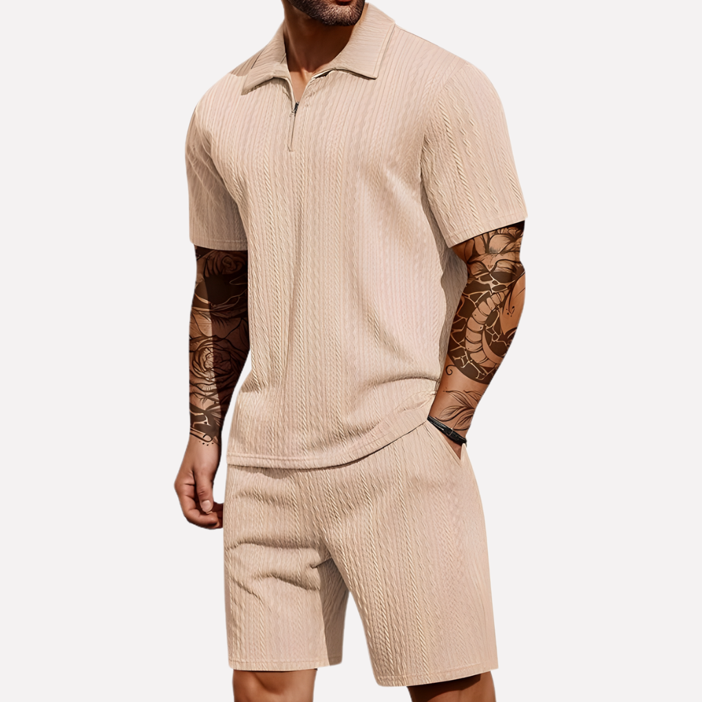 Emeja | Heren Textured Polo & Shorts Set