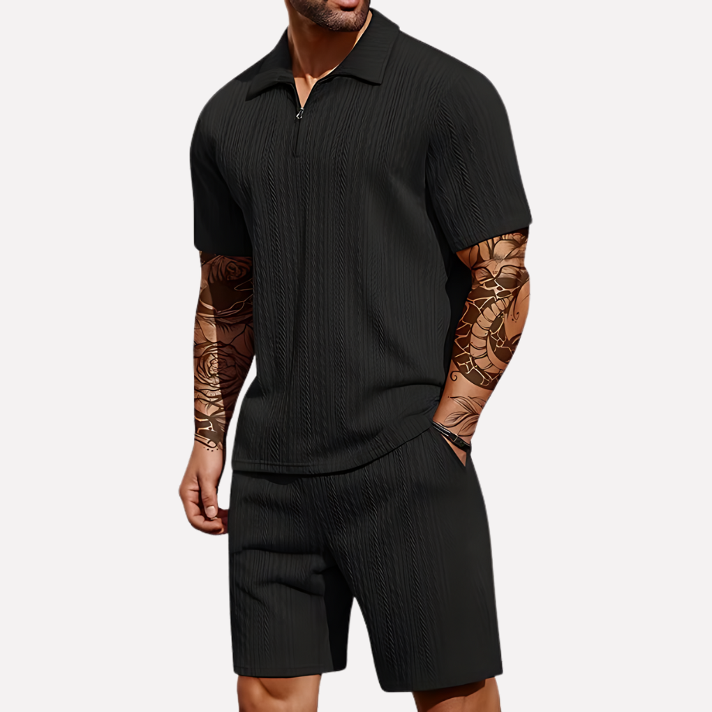 Emeja | Heren Textured Polo & Shorts Set