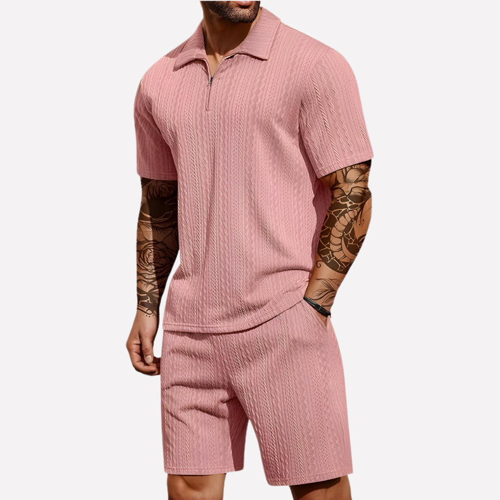 Emeja | Heren Textured Polo & Shorts Set