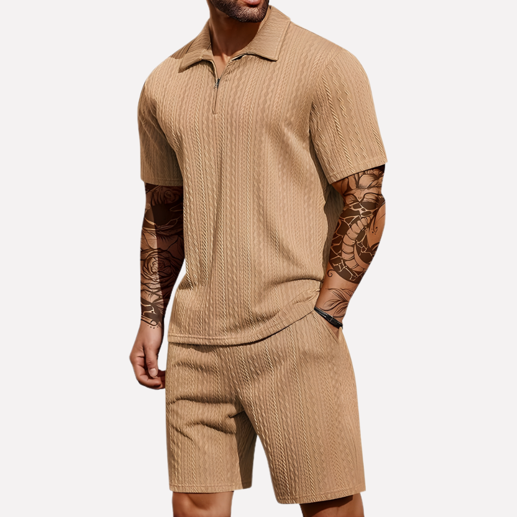 Emeja | Heren Textured Polo & Shorts Set