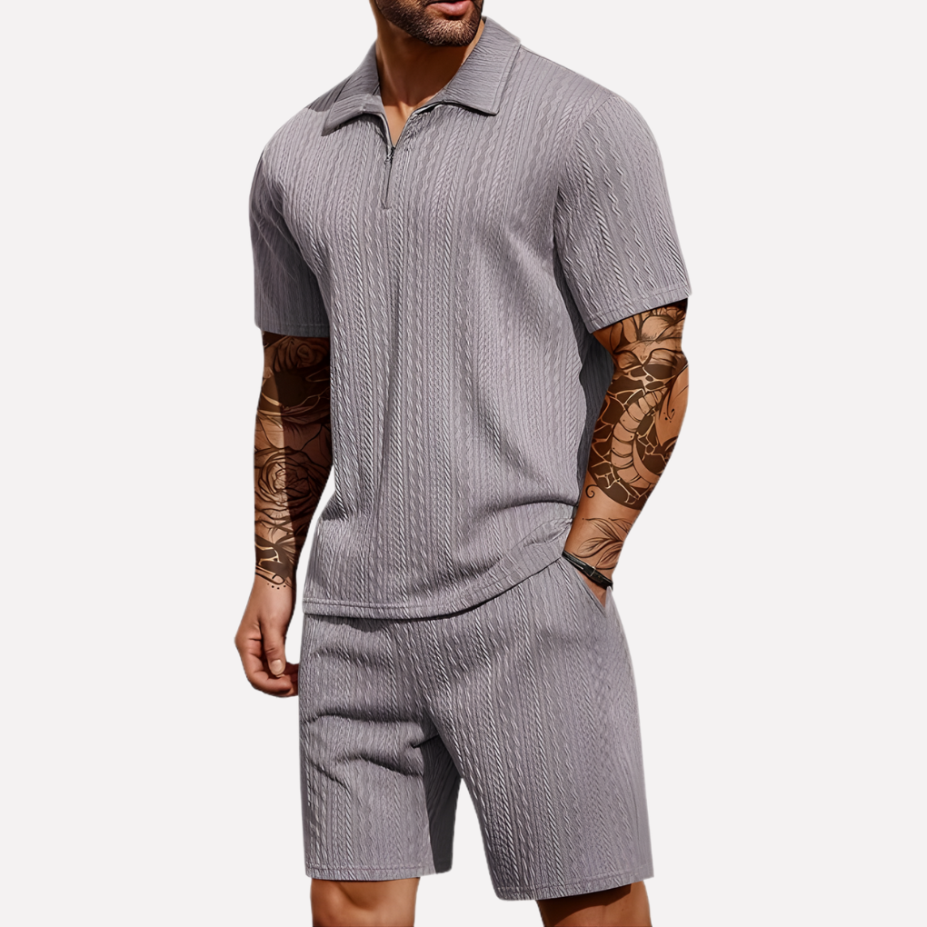 Emeja | Heren Textured Polo & Shorts Set