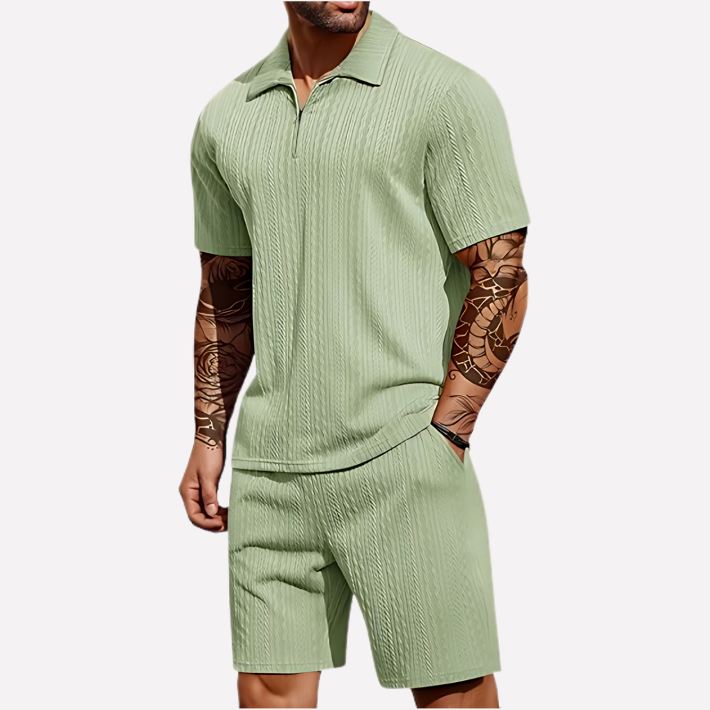 Emeja | Heren Textured Polo & Shorts Set