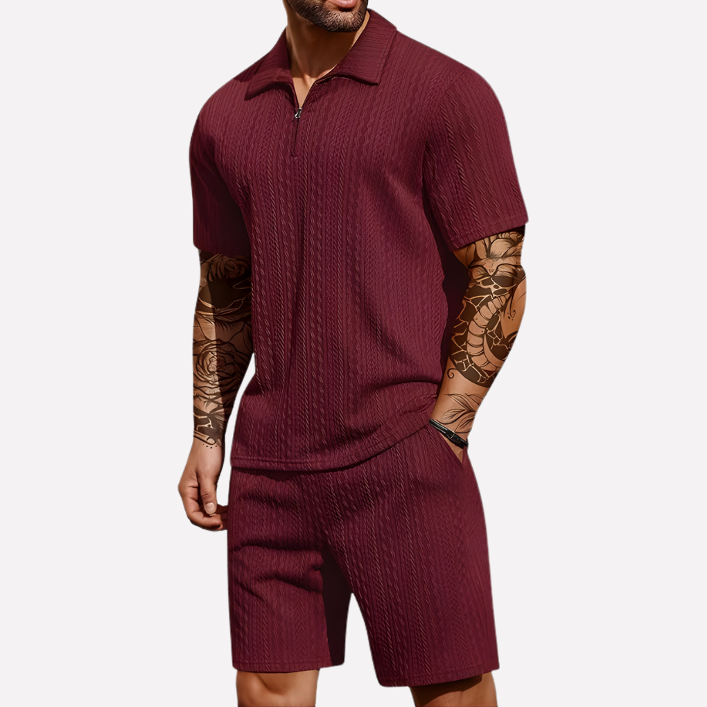 Emeja | Heren Textured Polo & Shorts Set