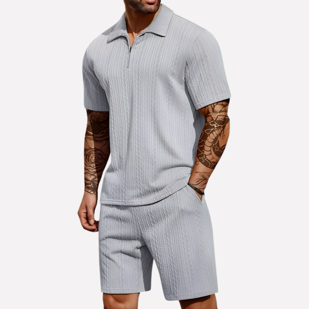 Emeja | Heren Textured Polo & Shorts Set