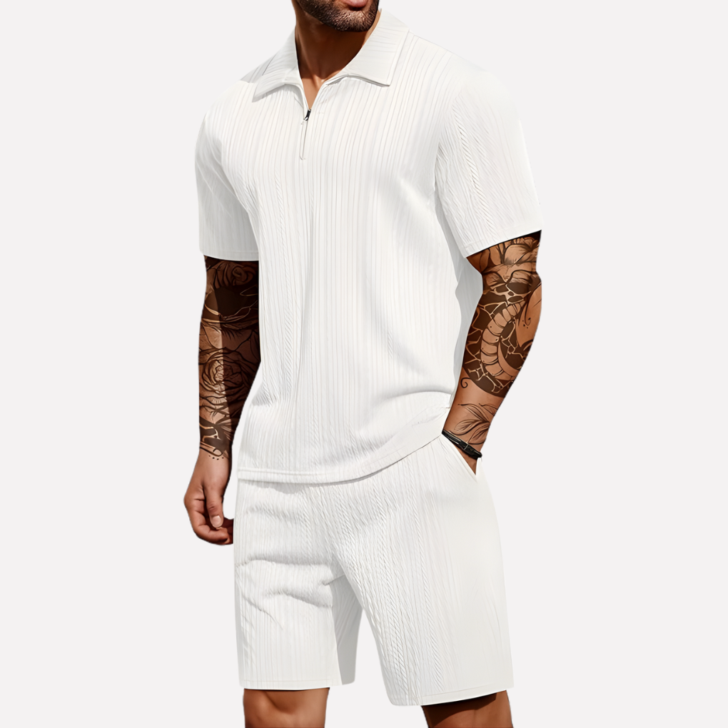 Emeja | Heren Textured Polo & Shorts Set