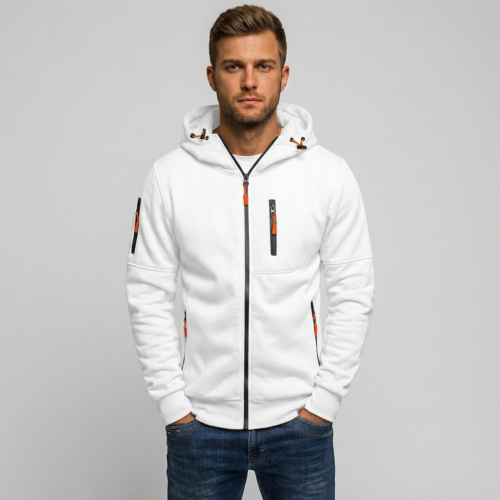 Emeja | Heren Zip-Up Hoodie met Oranje Accenten
