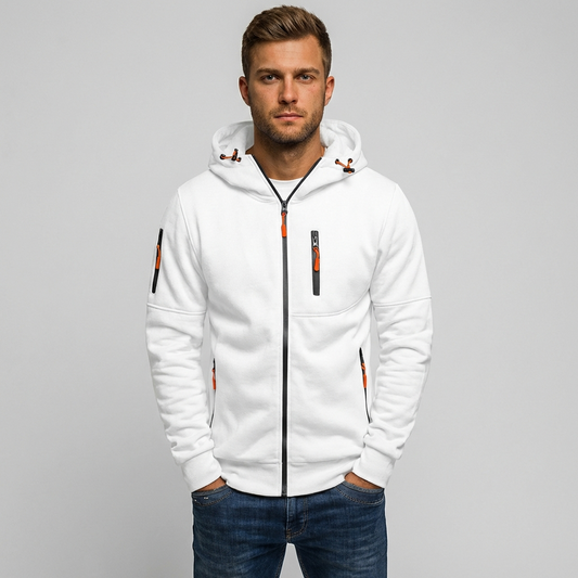 Emeja | Heren Zip-Up Hoodie met Oranje Accenten