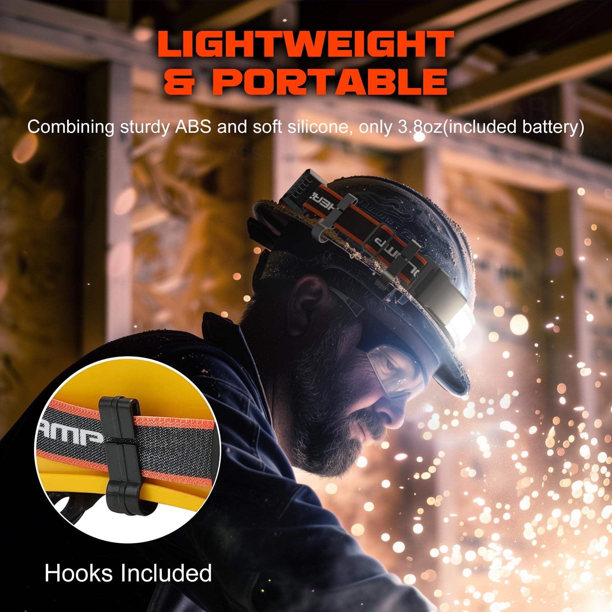 Emeja | Hopedone Oplaadbare Hoofdlamp 1000 Lumen, 230° Brede Hoek, Waterdicht, 2-Pack, Oranje