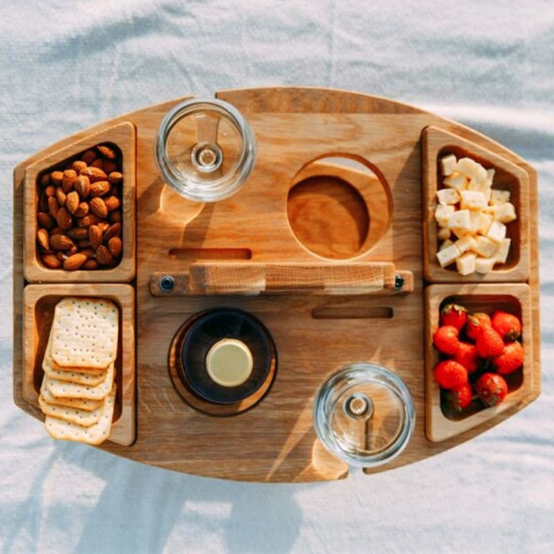 Emeja | Houten Picknicktafel met Wijnglashouder