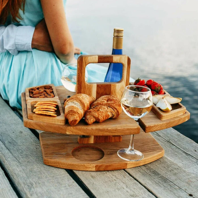 Emeja | Houten Picknicktafel met Wijnglashouder