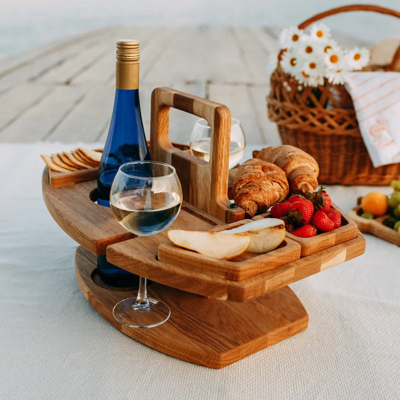Emeja | Houten Picknicktafel met Wijnglashouder