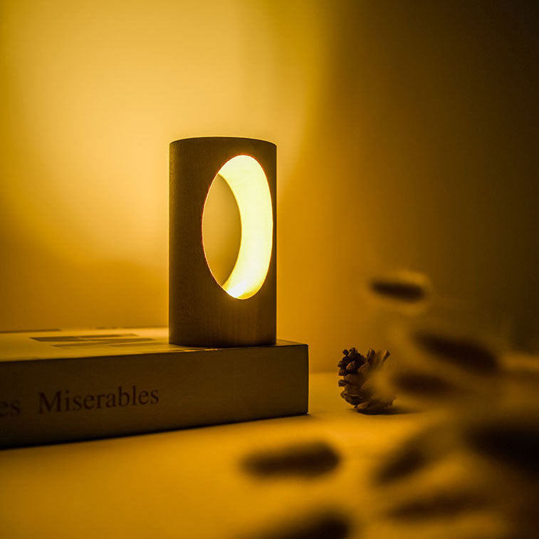 Emeja | Japanse Massief Houten Rechthoekige Kolom LED Nachtlamp USB Tafellamp