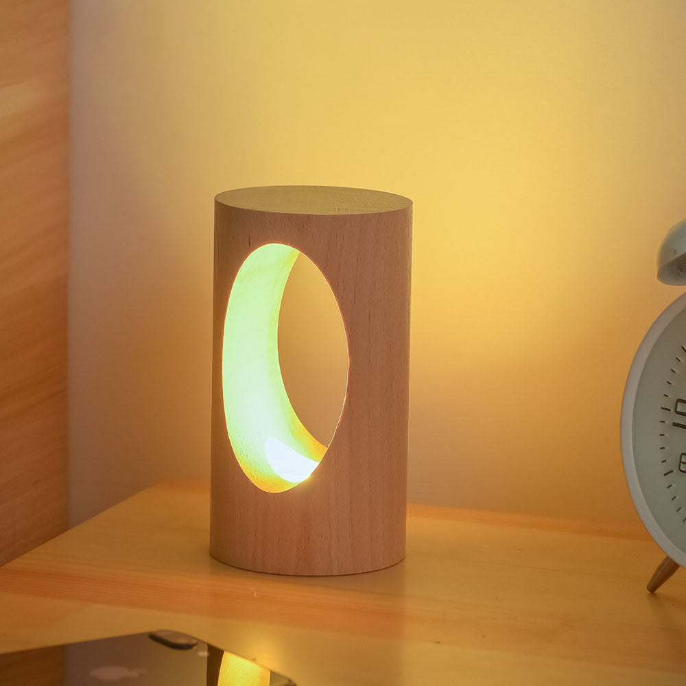 Emeja | Japanse Massief Houten Rechthoekige Kolom LED Nachtlamp USB Tafellamp