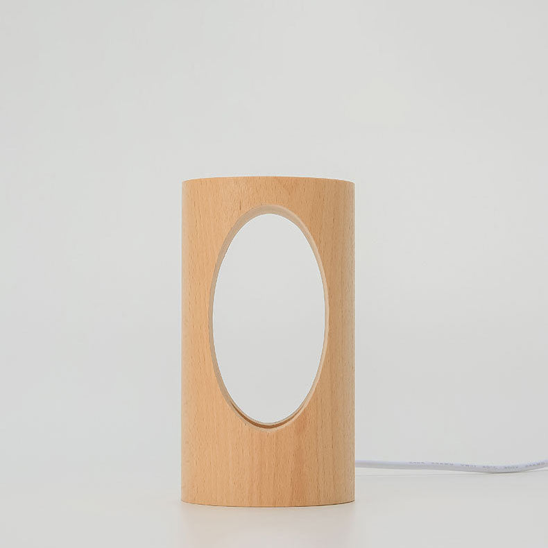 Emeja | Japanse Massief Houten Rechthoekige Kolom LED Nachtlamp USB Tafellamp