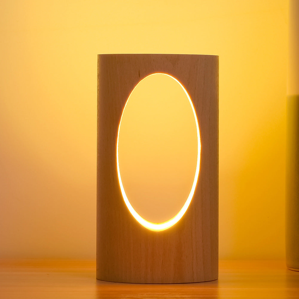 Emeja | Japanse Massief Houten Rechthoekige Kolom LED Nachtlamp USB Tafellamp