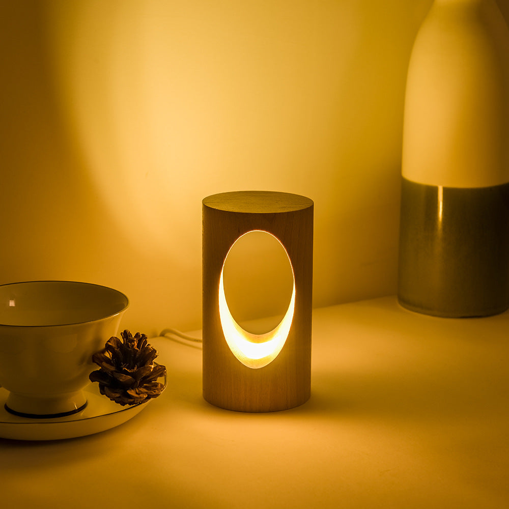 Emeja | Japanse Massief Houten Rechthoekige Kolom LED Nachtlamp USB Tafellamp