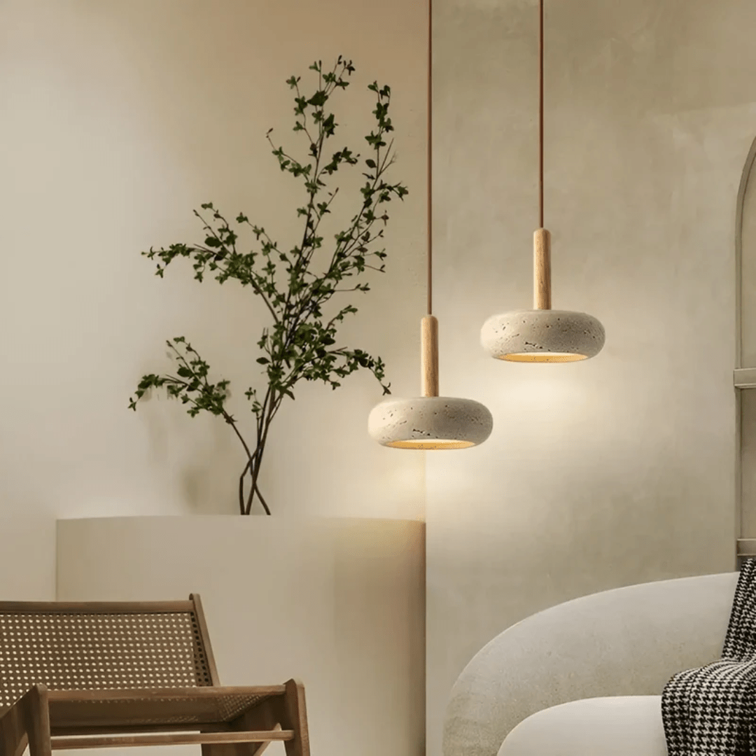 Emeja | LED Retro Plafondlamp van Hout & Steen voor een Rustgevende Sfeer