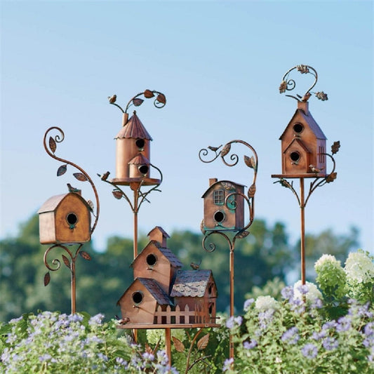 Emeja | Metaal Kunst Vogelhuis op Tuinstok - FeatherNest