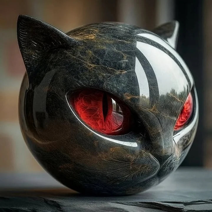 Emeja | NoirCat Sculptuur – Zwarte Kat Hoofd met Hypnotiserende Ogen