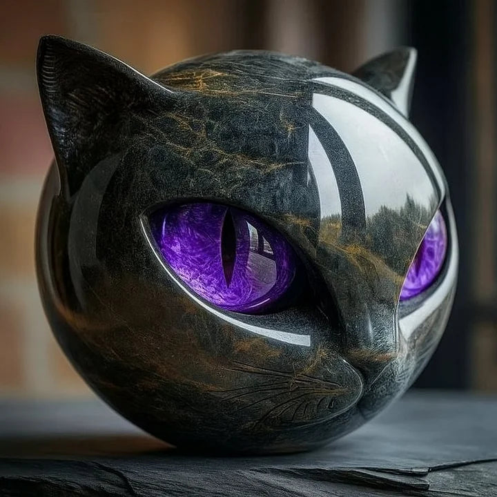 Emeja | NoirCat Sculptuur – Zwarte Kat Hoofd met Hypnotiserende Ogen