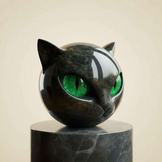 Emeja | NoirCat Sculptuur – Zwarte Kat Hoofd met Hypnotiserende Ogen