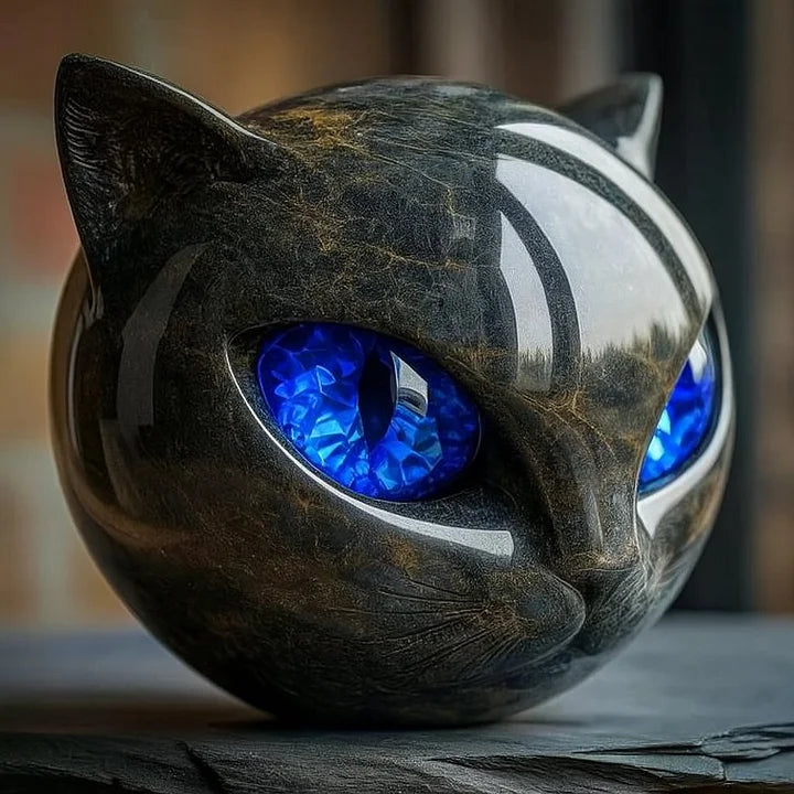 Emeja | NoirCat Sculptuur – Zwarte Kat Hoofd met Hypnotiserende Ogen