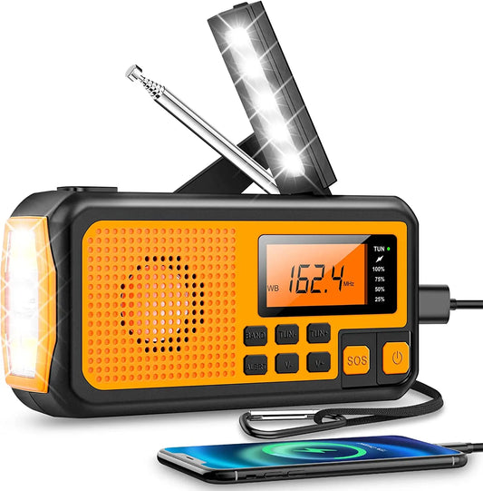 Emeja | Noodradio met Crank en Zonnepaneel – Draagbare Dynamo Radio met Powerbank en LED Zaklamp