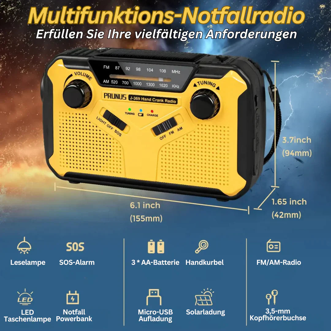 Emeja | Noodradio met Crank en Zonnepaneel – Draagbare Dynamo Radio met Powerbank en LED Zaklamp