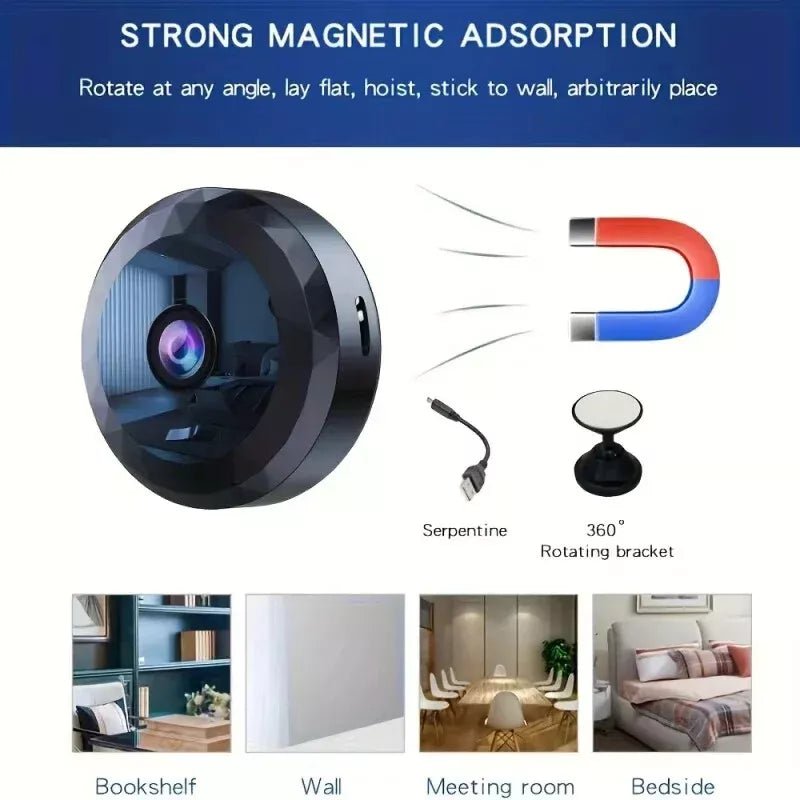 Emeja | OPTIGUARD – Magnetische Mini WiFi Camera 1080P HD met Nachtzicht & Bewegingsdetectie