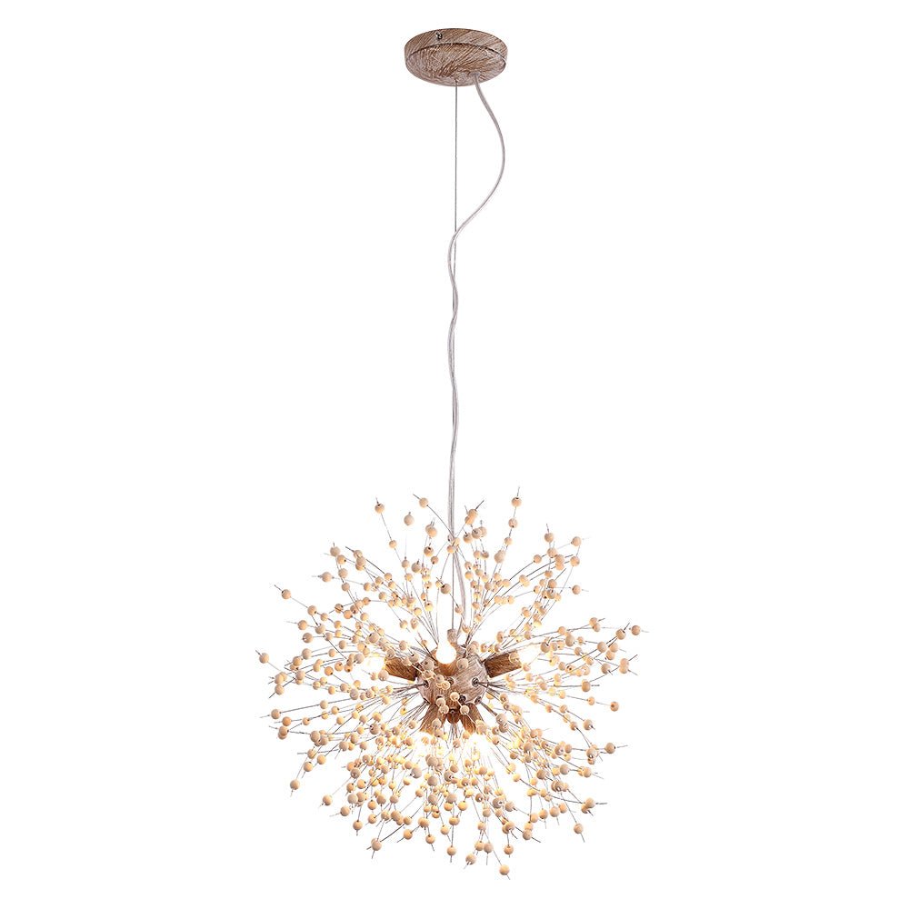 Emeja | Paardenbloem Hanglamp met Houten Kralen | Vuurwerk Sterrenexplosie Ontwerp
