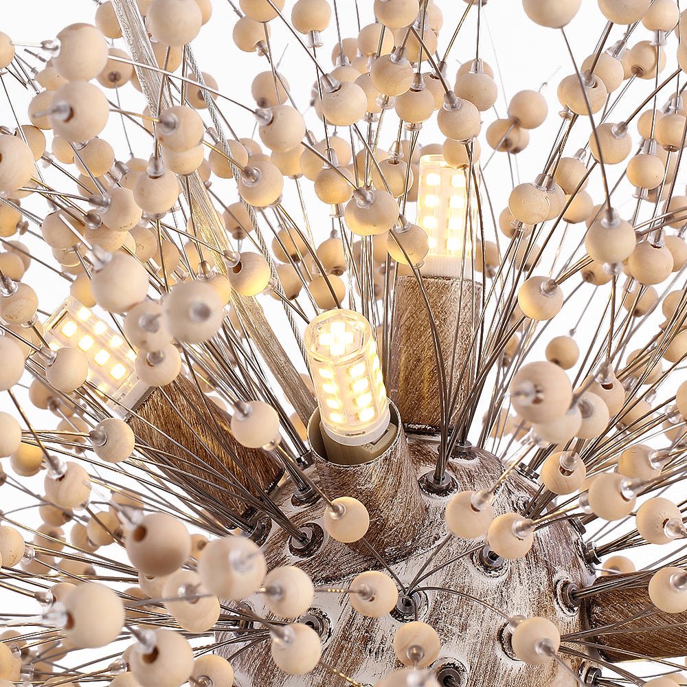 Emeja | Paardenbloem Hanglamp met Houten Kralen | Vuurwerk Sterrenexplosie Ontwerp