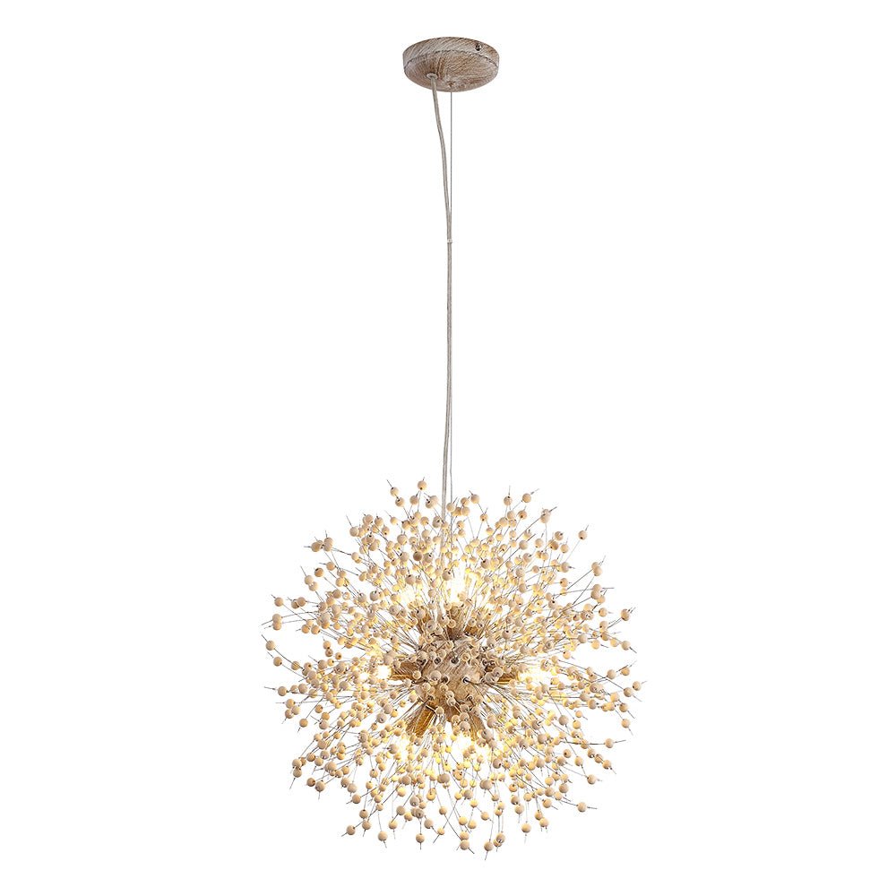 Emeja | Paardenbloem Hanglamp met Houten Kralen | Vuurwerk Sterrenexplosie Ontwerp