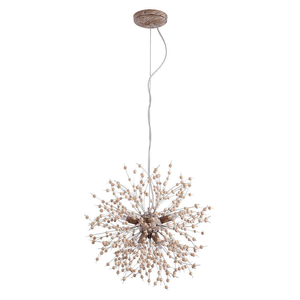 Emeja | Paardenbloem Hanglamp met Houten Kralen | Vuurwerk Sterrenexplosie Ontwerp