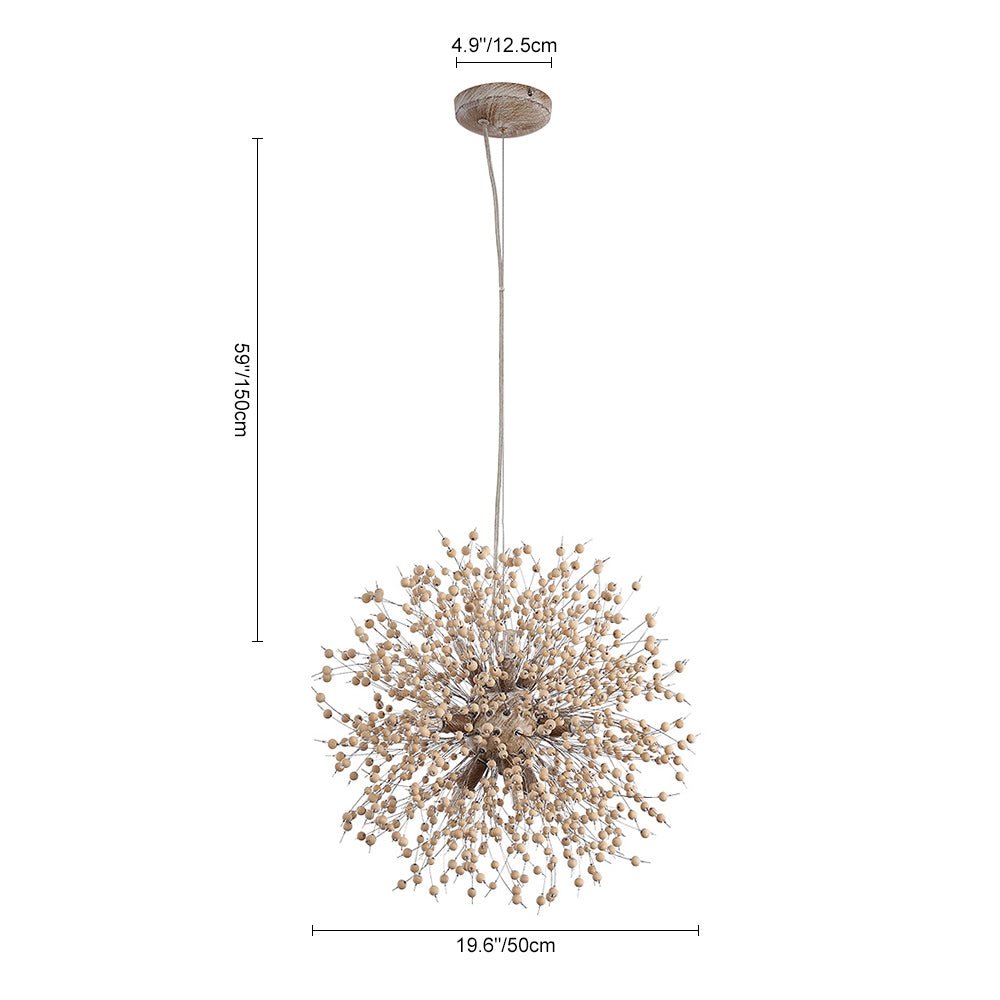 Emeja | Paardenbloem Hanglamp met Houten Kralen | Vuurwerk Sterrenexplosie Ontwerp