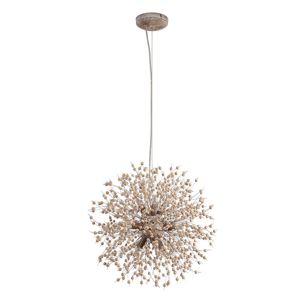 Emeja | Paardenbloem Hanglamp met Houten Kralen | Vuurwerk Sterrenexplosie Ontwerp