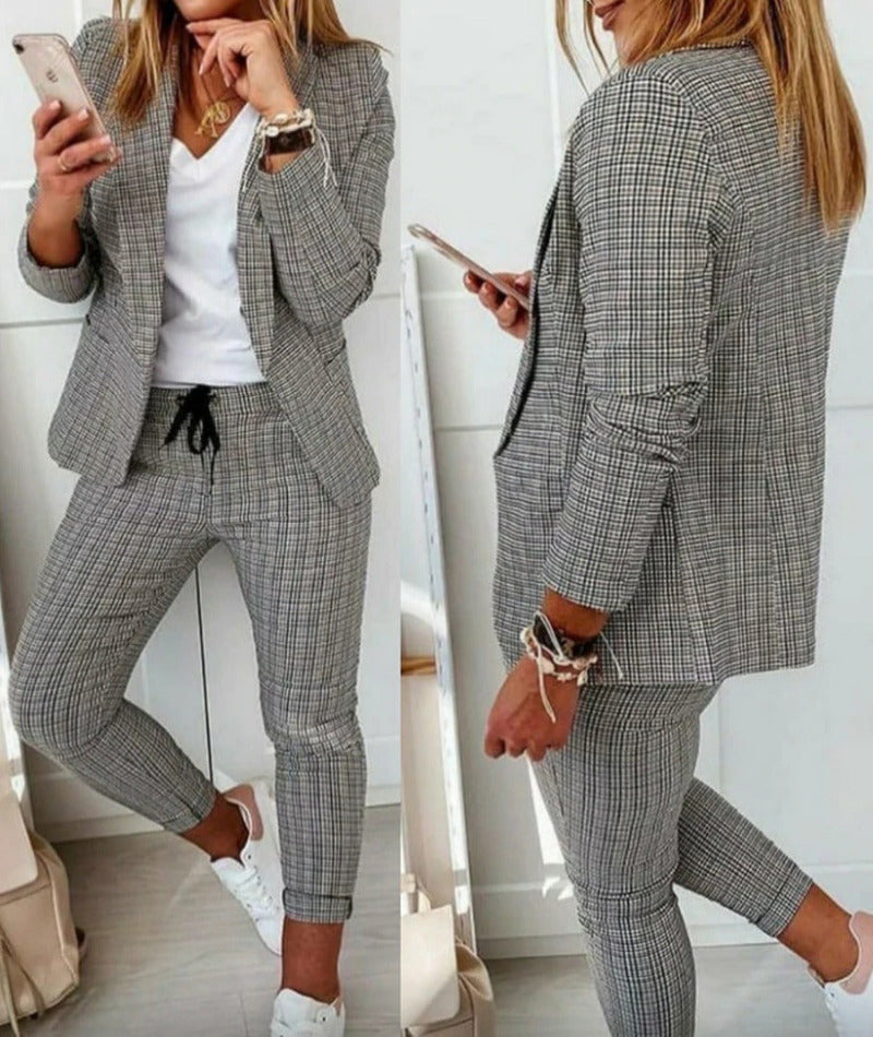 Emeja Pak Set Moderne Twee-Piece met Brede Broek en Tailored Blazer