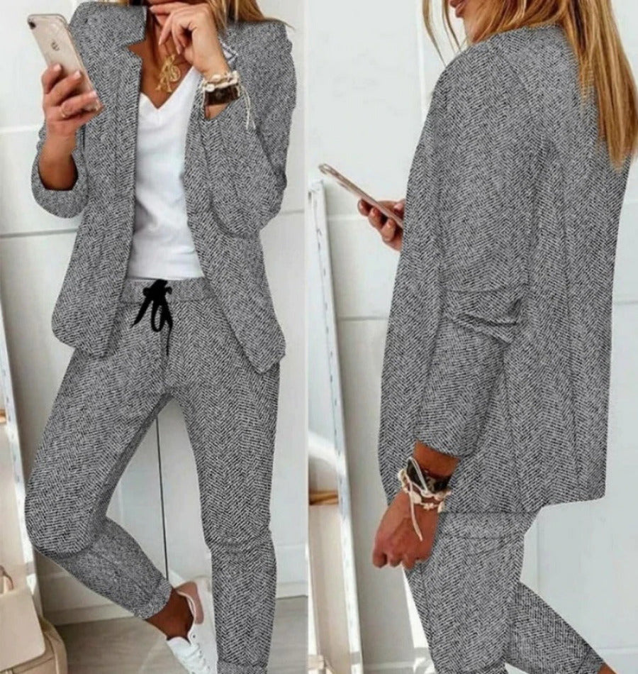 Emeja Pak Set Moderne Twee-Piece met Brede Broek en Tailored Blazer