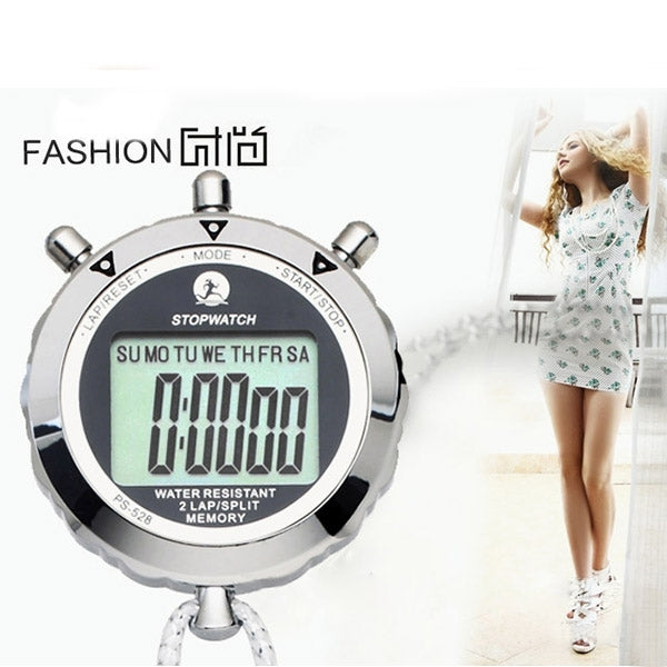 Emeja | PS528 Metalen Stopwatch Professionele Chronograaf Handheld Digitale LCD Sport Teller Timer met Band